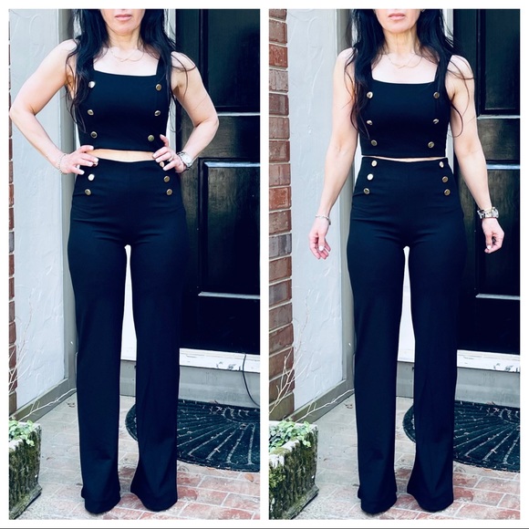 Fabulous sailor style gold buttons wide leg pant - Picture 5 of 8